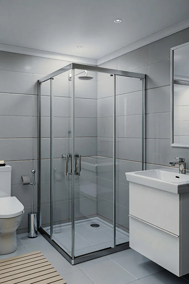 Kare Şeffaf 5 mm Temper Camlı Kayar Kapılı Duşakabin 190 cm Duş Teknesiz